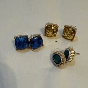 Elegant Blue and Gold Stud Earrings Set